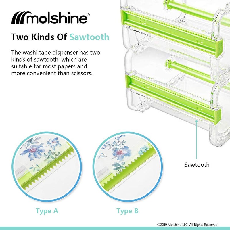 molshine 2 Pack Transparent Desktop Multi Washi Masking Tape Storage Dispenser,Tape Cutter,Tape Roll Holder (Not Include Masking Tape) (Green) - Image 2